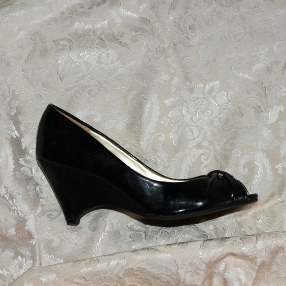 Black Fioni Peep Toe Wedges - Picture 5 of 10
